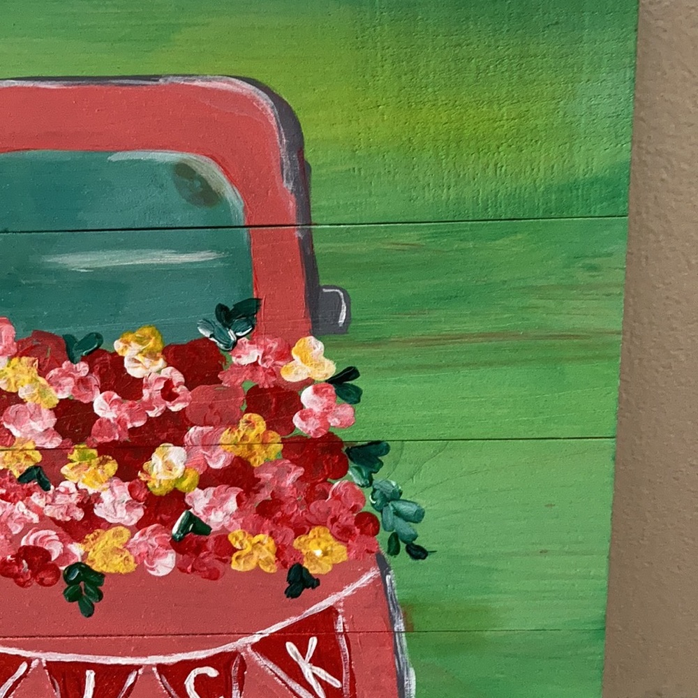 PICK JOY handmade painting on wood farmhouse floral pickup truck made by me - Picture 8 of 16